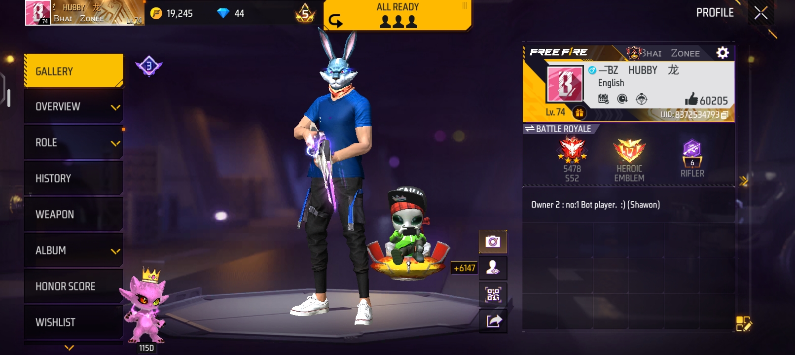 Free reword ar glow wall skin , lv 74 , like 60000+
